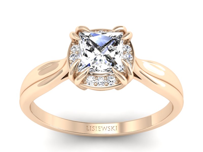 Złoty pierścionek z diamentem z różowego złota - p16187c