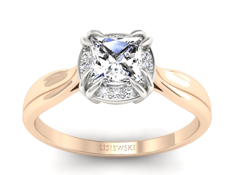 Pierścionek z diamentami różowe i białe złoto - p16187cb