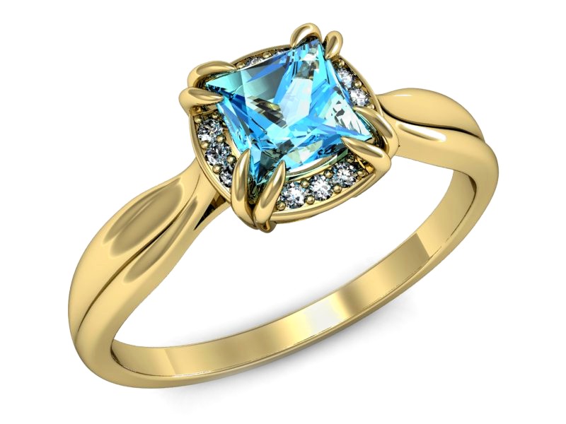 Złoty pierścionek z topazem i brylantami - p16187za — zdjęcie 4