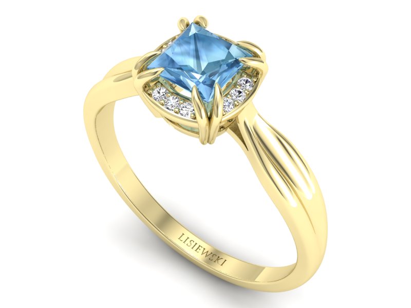 Złoty pierścionek z topazem i brylantami - p16187za — zdjęcie 3