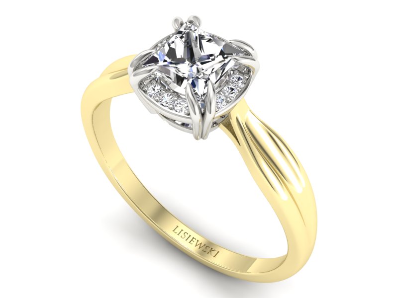 Pierścionek z diamentami białe i żółte złoto - p16187zb — zdjęcie 3