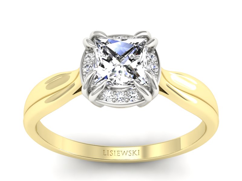 Pierścionek z diamentami białe i żółte złoto - p16187zb