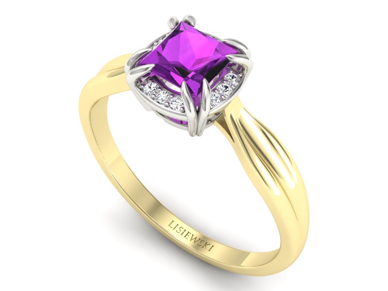 Pierścionek z ametystem i brylantami - p16187zbat — zdjęcie 3