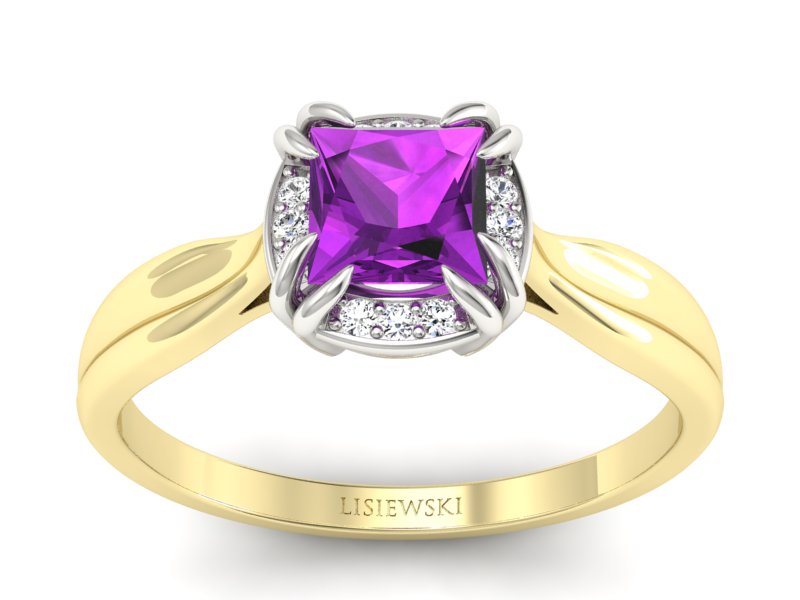 Pierścionek z ametystem i brylantami - p16187zbat