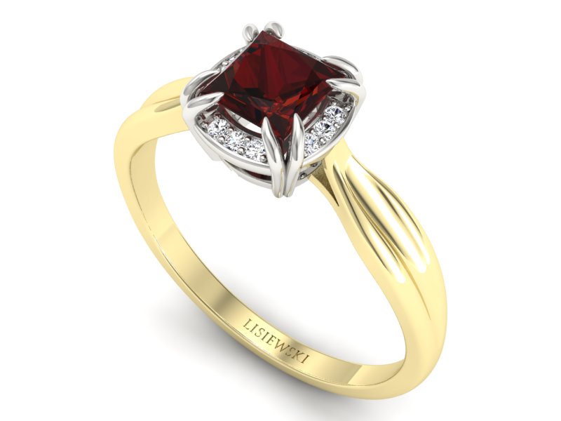 Złoty pierścionek z granatem i diamentami - p16187zbgr — zdjęcie 3