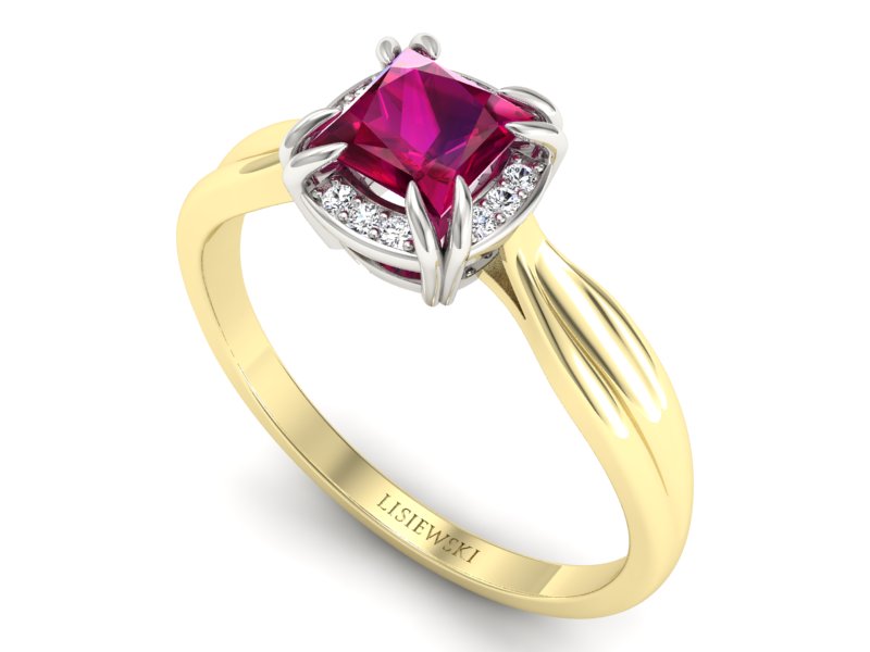 Pierścionek z rubinem i diamentami - p16187zbr — zdjęcie 3