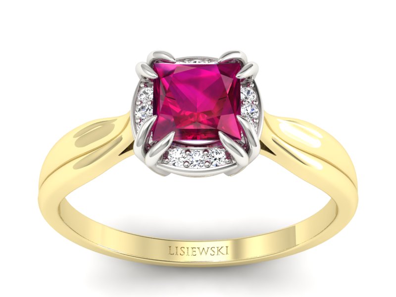 Pierścionek z rubinem i diamentami - p16187zbr