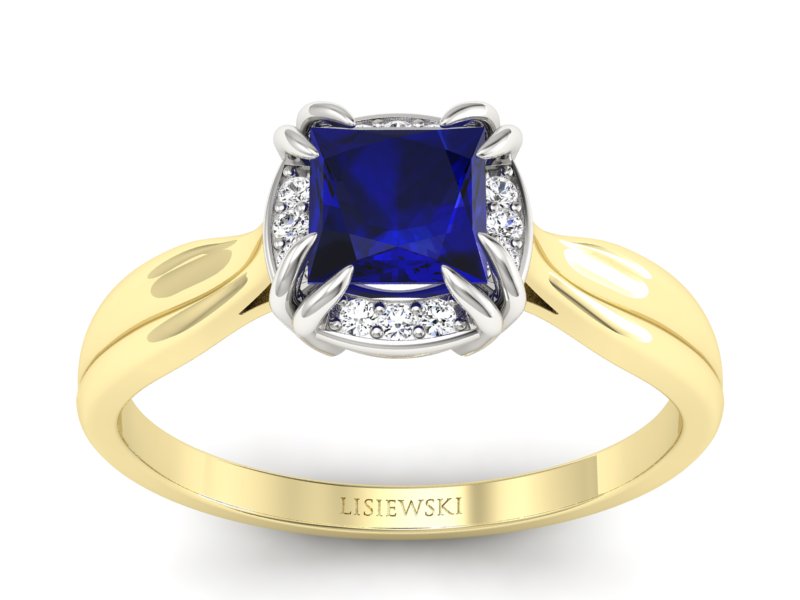 Złoty pierścionek ze spinelem i brylantami - p16187zbsp