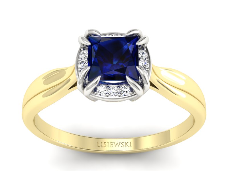 Złoty pierścionek z szafirem i brylantami - p16187zbsz