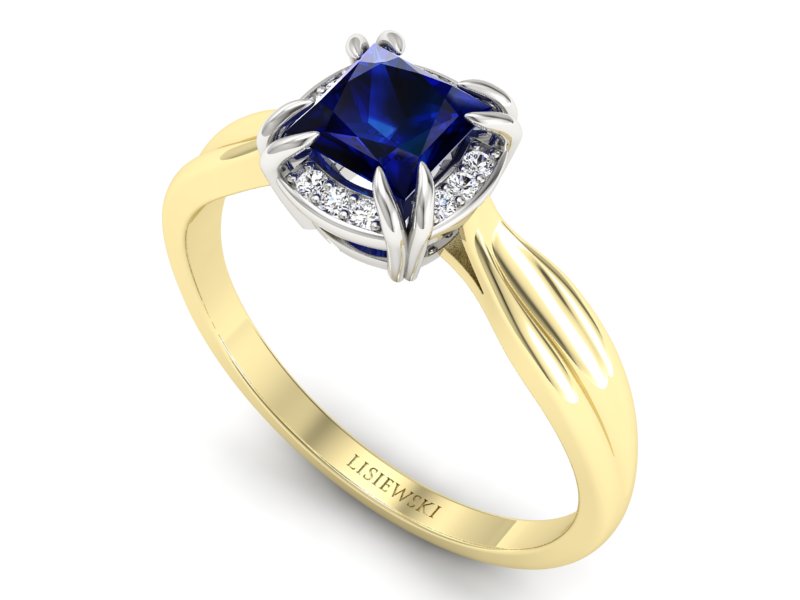 Złoty pierścionek z szafirem i brylantami - p16187zbsz — zdjęcie 3