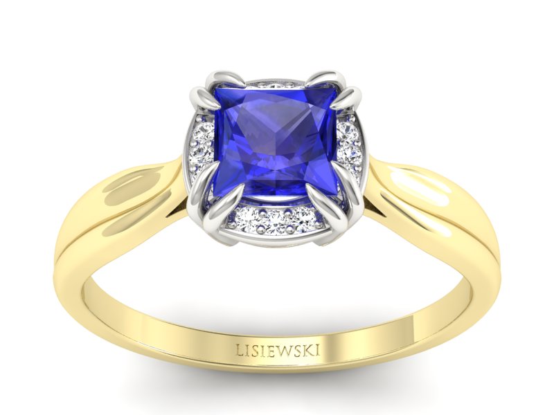 Złoty pierścionek z szafirem i diamentami - p16187zbszc