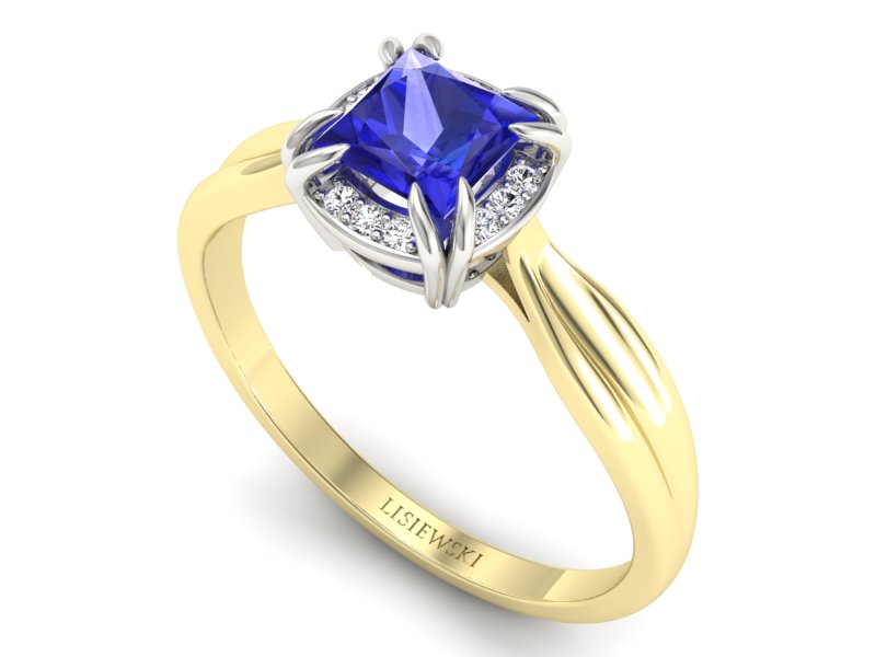 Złoty pierścionek z szafirem i diamentami - p16187zbszc — zdjęcie 3