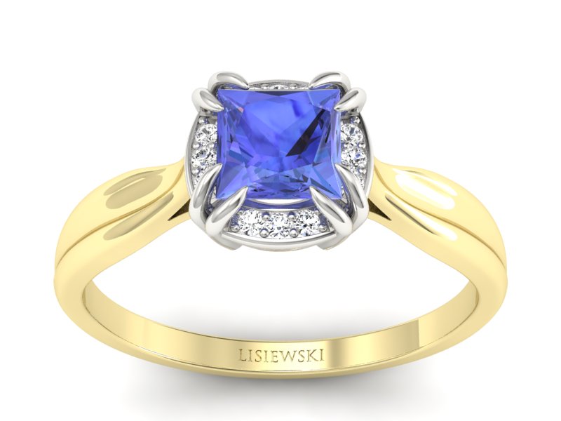 Złoty pierścionek z tanzanitem i brylantami - p16187zbt