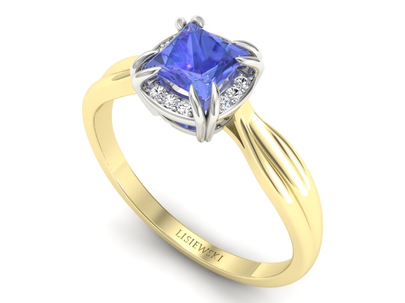 Złoty pierścionek z tanzanitem i brylantami - p16187zbt — zdjęcie 3