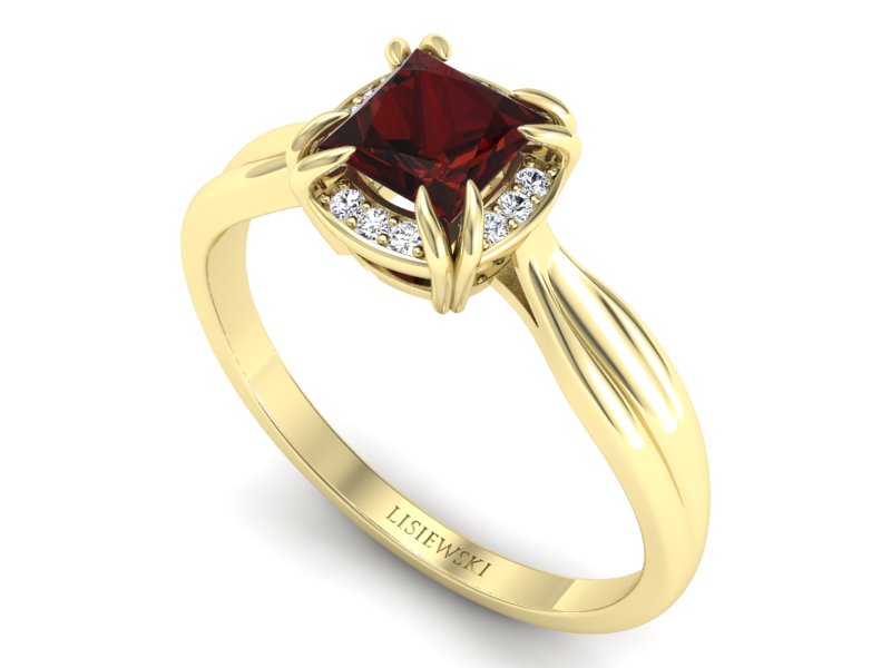 Złoty pierścionek z granatem i brylantami - p16187zgr — zdjęcie 3