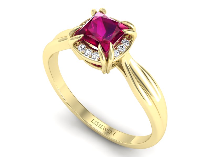 Pierścionek z rubinem i brylantami - p16187zr — zdjęcie 3