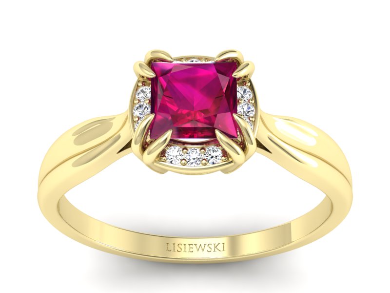 Pierścionek z rubinem i brylantami - p16187zr