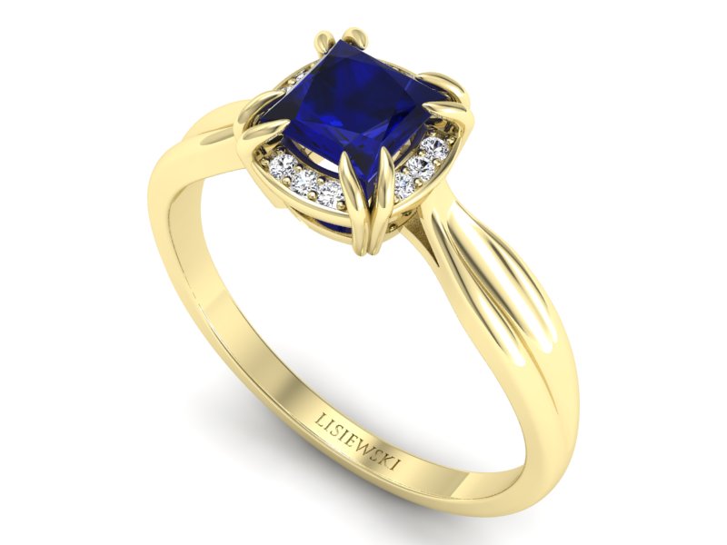 Złoty pierścionek ze spinelem i diamentami - p16187zsp — zdjęcie 3