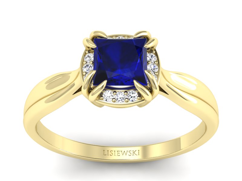 Złoty pierścionek ze spinelem i diamentami - p16187zsp