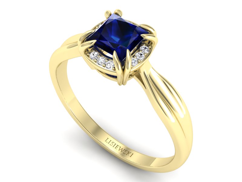 Złoty pierścionek z szafirem i brylantami - p16187zsz — zdjęcie 3