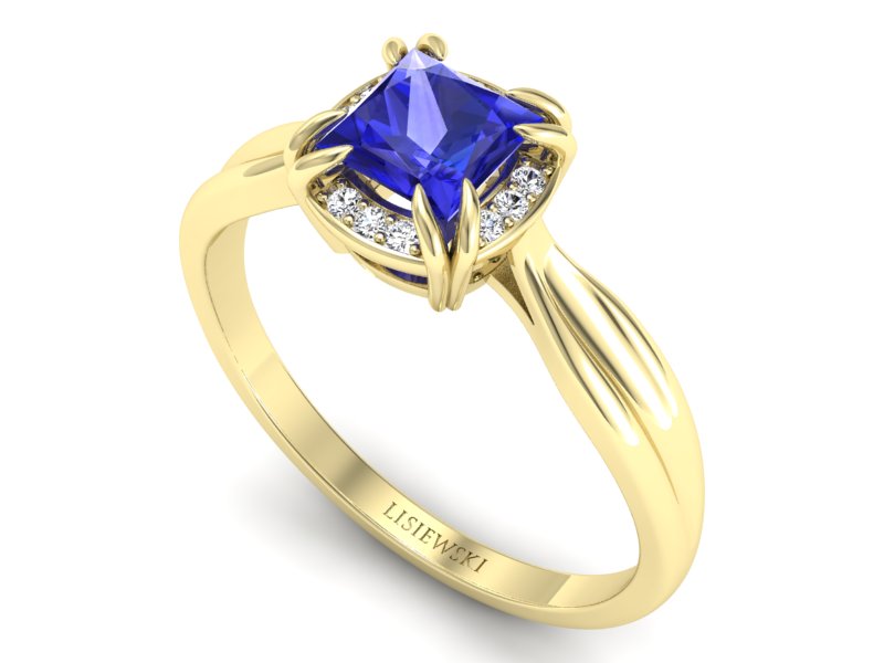 Złoty pierścionek z szafirem i brylantami - p16187zszc — zdjęcie 3