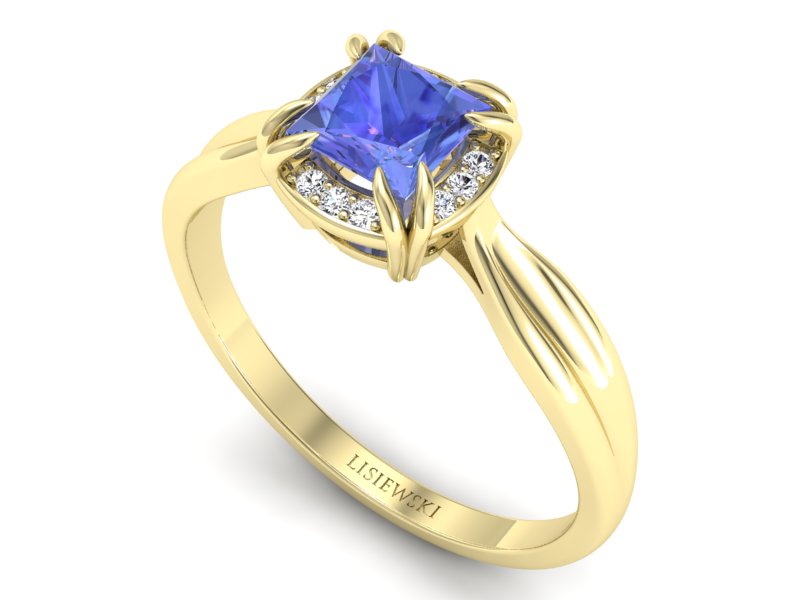 Pierścionek z tanzanitem i brylantami żółte złoto - p16187zt — zdjęcie 3
