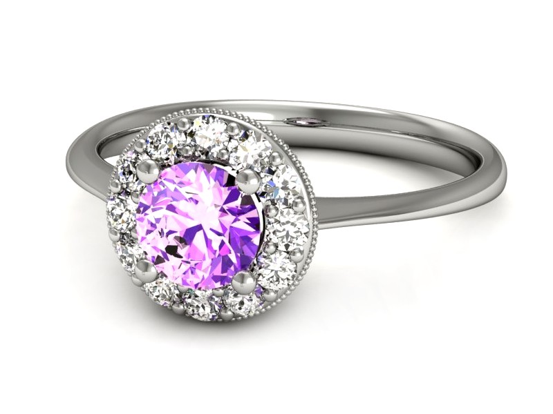 Złoty pierścionek z ametystem i brylantami - p16188bat — zdjęcie 3