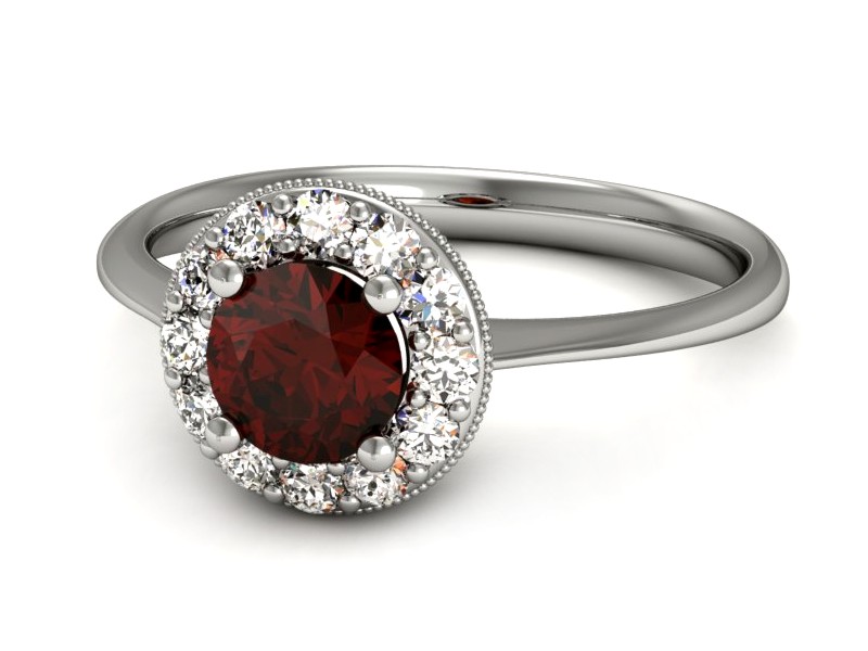 Pierścionek z granatem i brylantami białe złoto - p16188bgr — zdjęcie 3