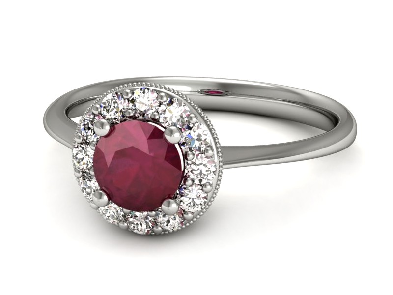 Pierścionek z rubinem i brylantami białe złoto - p16188br — zdjęcie 3