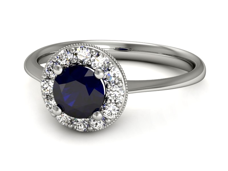 Pierścionek z szafirem i brylantami białe złoto - p16188bsz — zdjęcie 3