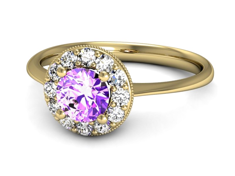 Złoty pierścionek z ametystem i brylantami - p16188zat — zdjęcie 3