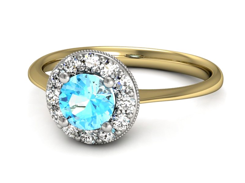 Złoty pierścionek z topazem i brylantami - p16188zba — zdjęcie 3