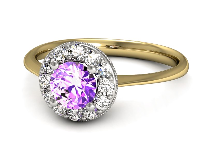 Pierścionek z ametystem i brylantami - p16188zbat — zdjęcie 3