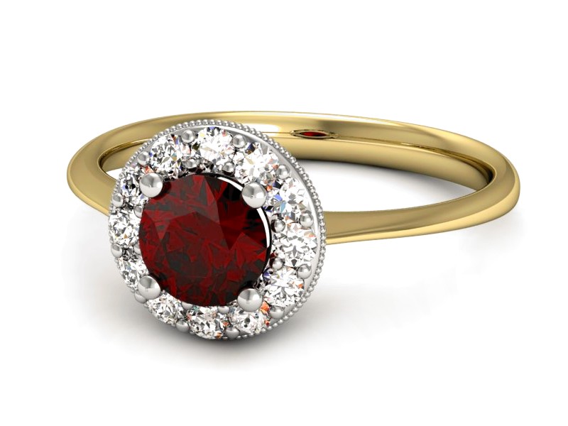 Złoty pierścionek z granatem i diamentami - p16188zbgr — zdjęcie 3