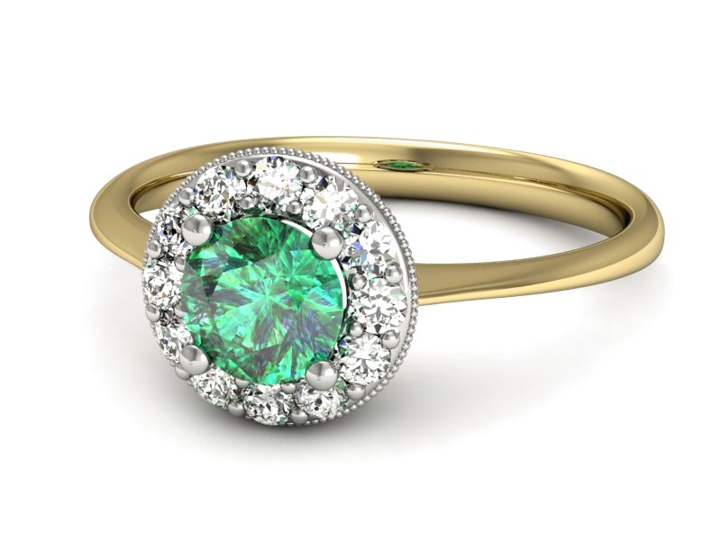 Złoty pierścionek ze szmaragdem i brylantami - p16188zbsm — zdjęcie 3