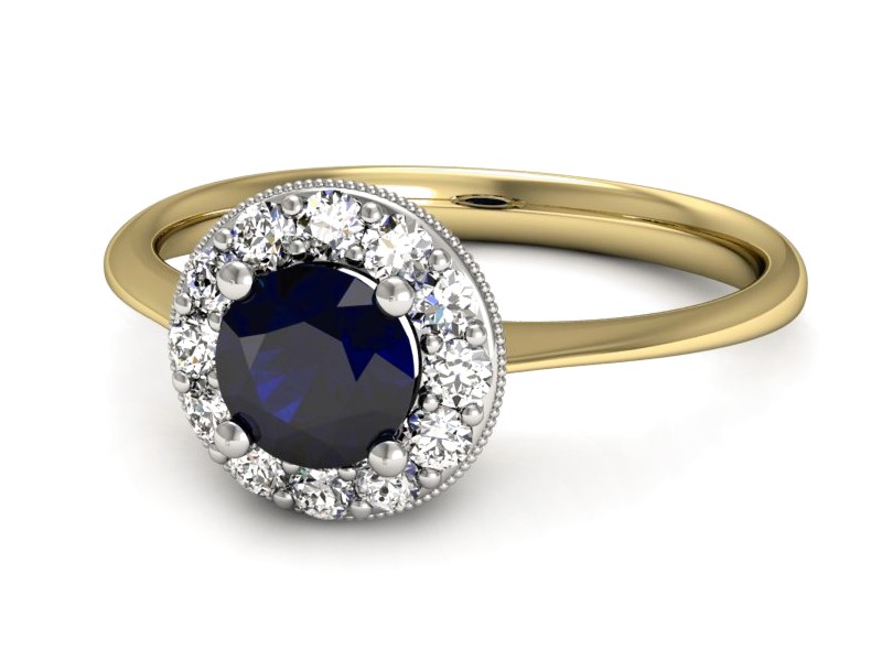 Złoty pierścionek z szafirem i brylantami - p16188zbsz — zdjęcie 3