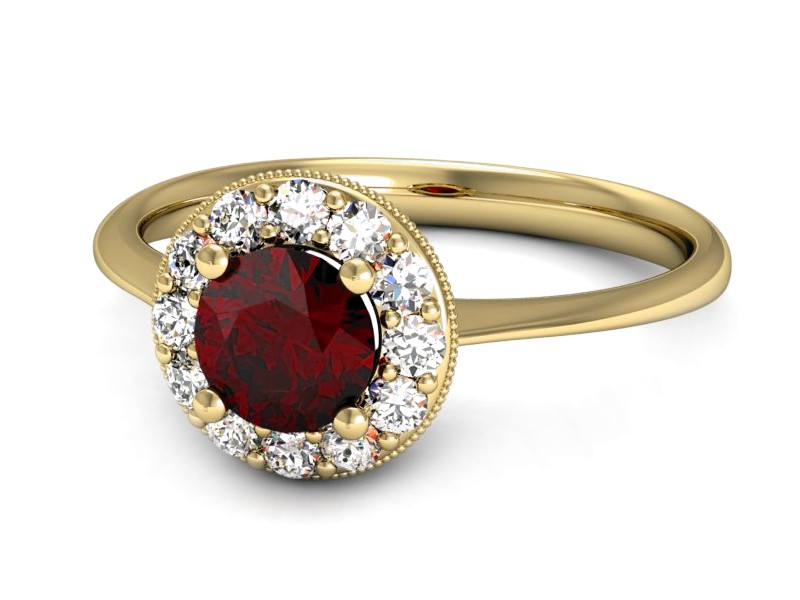 Złoty pierścionek z granatem i brylantami - p16188zgr — zdjęcie 3