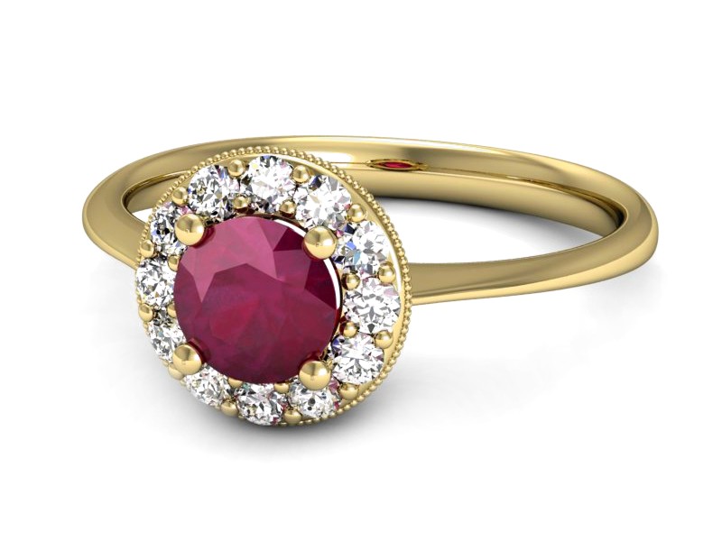 Pierścionek z rubinem i brylantami żółte złoto - p16188zr — zdjęcie 3