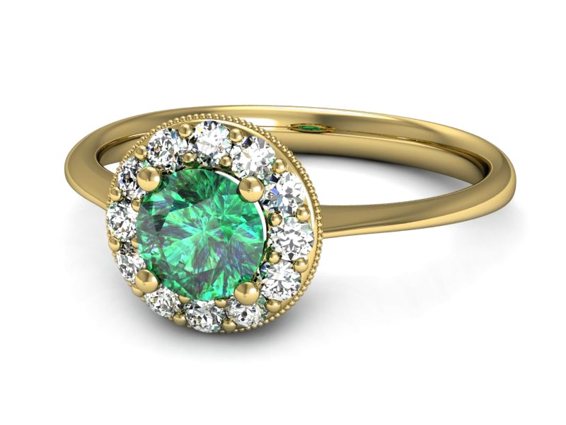 Złoty pierścionek ze szmaragdem i brylantami - p16188zsm — zdjęcie 3