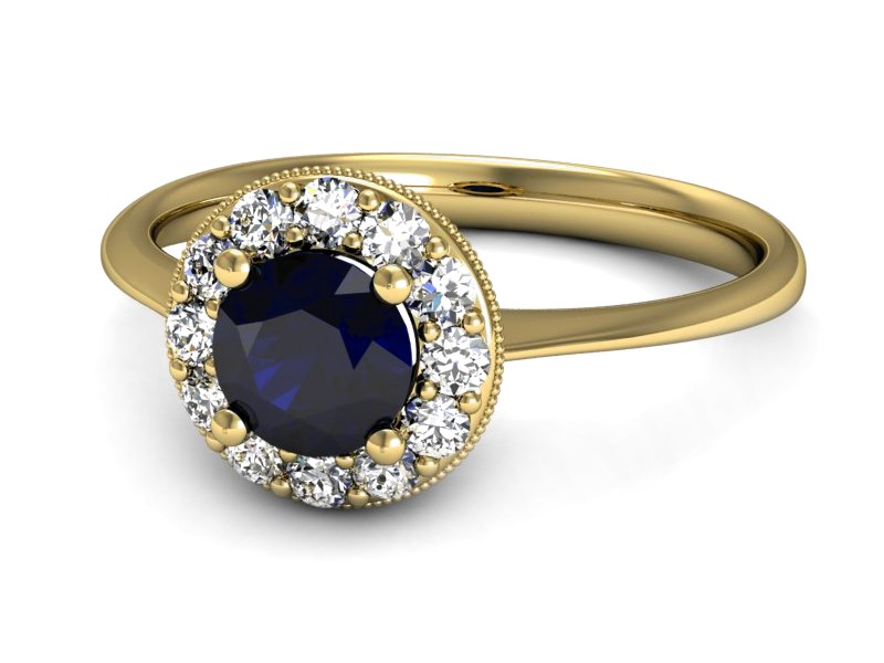 Złoty pierścionek z szafirem i brylantami - p16188zsz — zdjęcie 3