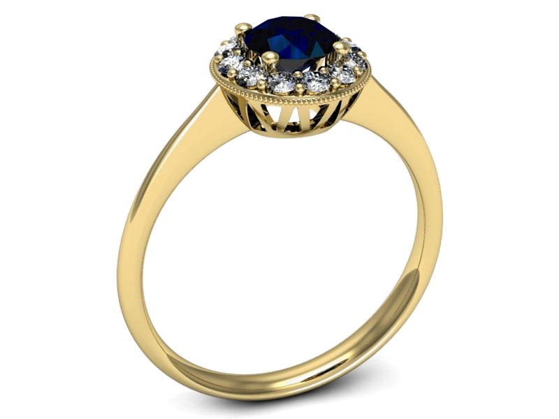 Złoty pierścionek z szafirem i brylantami - p16188zsz — zdjęcie 2