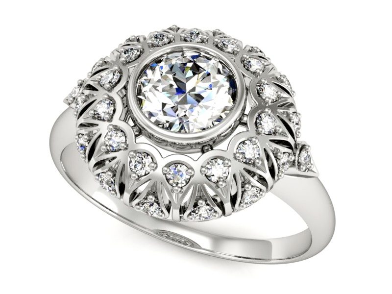 Złoty pierścionek z brylantami białe złoto - p16189b