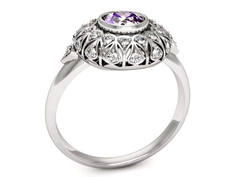 Złoty pierścionek z ametystem i brylantami - p16189bat — zdjęcie 3