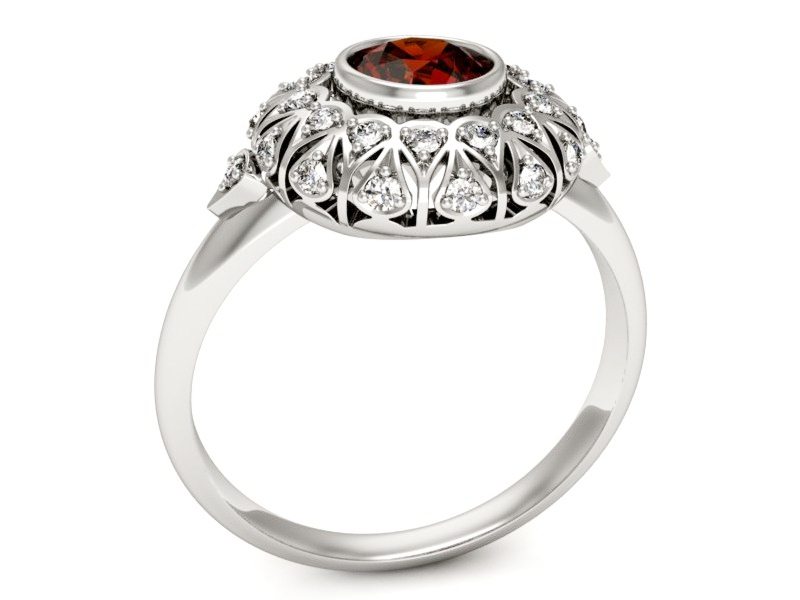 Pierścionek z granatem i brylantami białe złoto - p16189bgr — zdjęcie 3