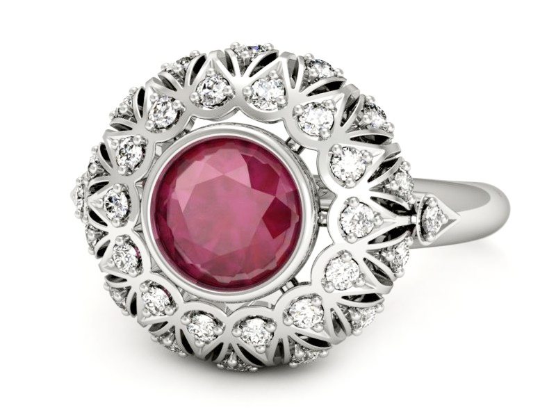 Pierścionek z rubinem i brylantami białe złoto - p16189br — zdjęcie 2