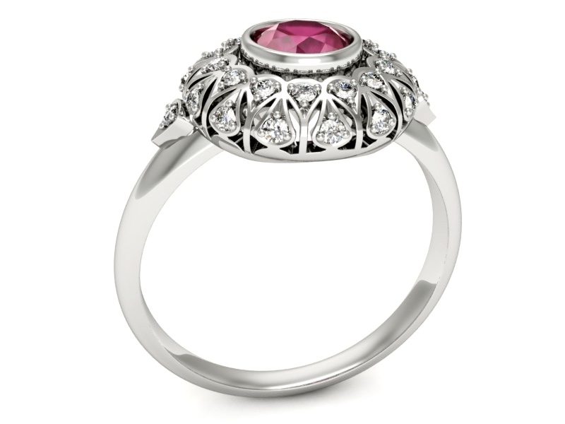 Pierścionek z rubinem i brylantami białe złoto - p16189br — zdjęcie 3