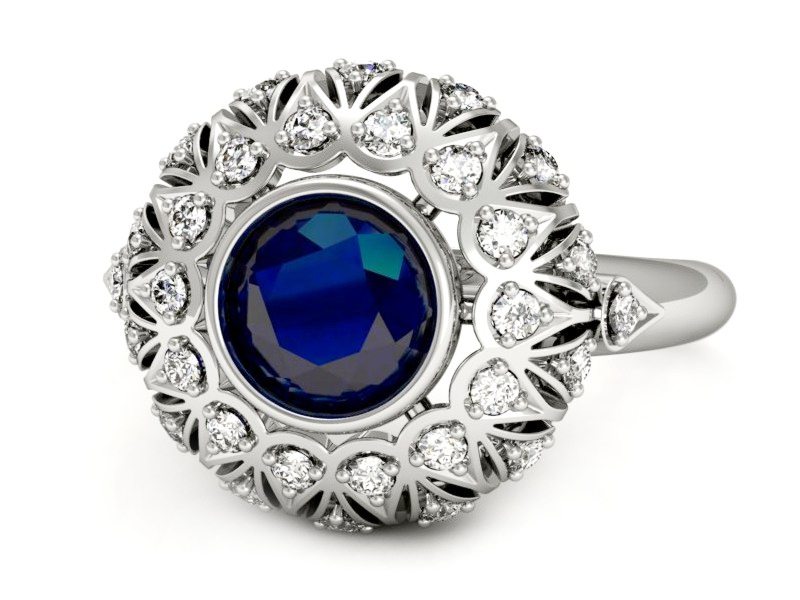 Pierścionek z szafirem i brylantami białe złoto - p16189bsz — zdjęcie 2