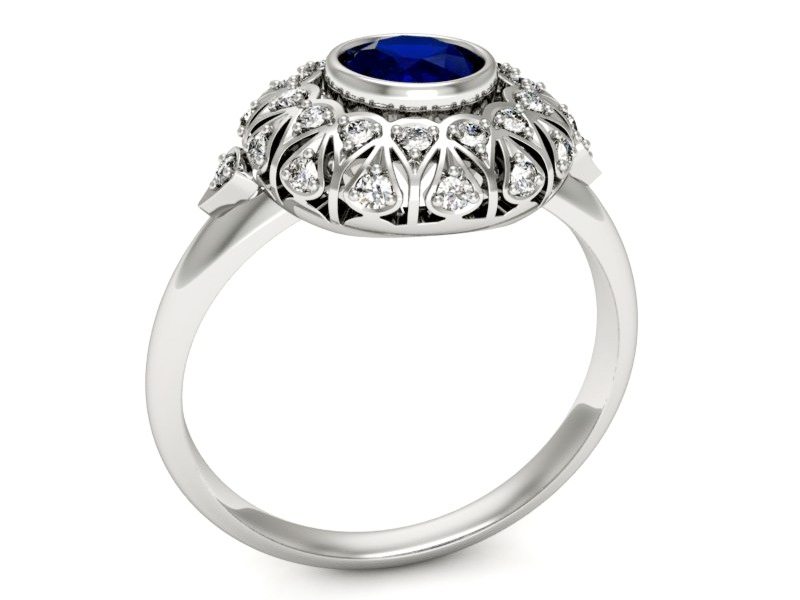 Pierścionek z szafirem i brylantami białe złoto - p16189bsz — zdjęcie 3