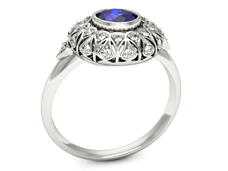 Pierścionek z szafirem i brylantami białe złoto - p16189bszc — zdjęcie 3