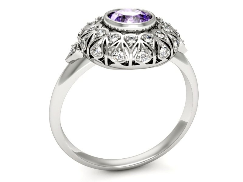 Pierścionek z tanzanitem białe złoto i brylantami - p16189bt — zdjęcie 3